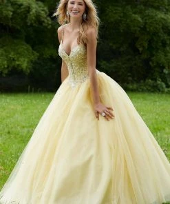 Formal Gowns Mori Lee - 45013 Crystal Beaded V Neck Bodice Glitter Tulle Ballgown