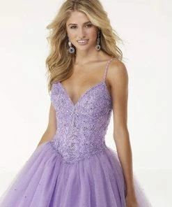 Formal Gowns Mori Lee - 45013 Crystal Beaded V Neck Bodice Glitter Tulle Ballgown