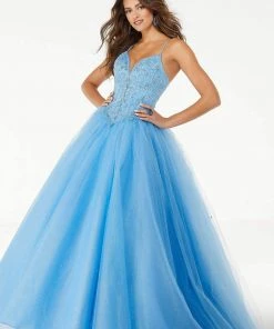 Formal Gowns Mori Lee - 45013 Crystal Beaded V Neck Bodice Glitter Tulle Ballgown