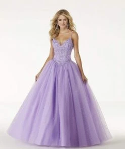 Formal Gowns Mori Lee - 45013 Crystal Beaded V Neck Bodice Glitter Tulle Ballgown