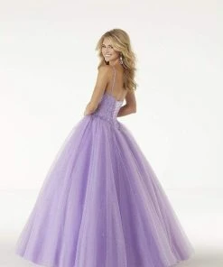 Formal Gowns Mori Lee - 45013 Crystal Beaded V Neck Bodice Glitter Tulle Ballgown