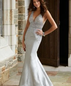 Mori Lee - 45016 Metallic Lace Plunging V-Neck Mermaid Dress Formal Gowns 10 Mori Lee - 45016 Metallic Lace Plunging V-Neck Mermaid Dress Formal Gowns
