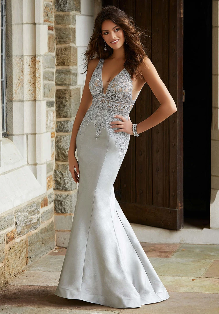 Mori Lee - 45016 Metallic Lace Plunging V-Neck Mermaid Dress Formal Gowns 6 Mori Lee - 45016 Metallic Lace Plunging V-Neck Mermaid Dress Formal Gowns