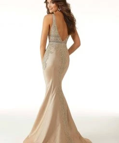 Mori Lee - 45016 Metallic Lace Plunging V-Neck Mermaid Dress Formal Gowns 8 Mori Lee - 45016 Metallic Lace Plunging V-Neck Mermaid Dress Formal Gowns