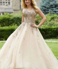 Formal Gowns Mori Lee - 45023 Jeweled V-Neck Long Ballgown