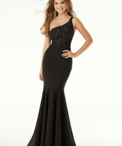 Mori Lee - 45027 Beaded Lace Asymmetrical Mermaid Dress