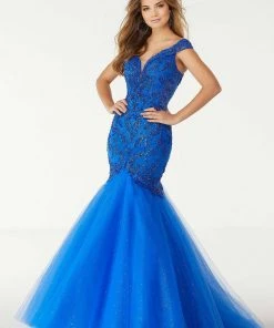 Mori Lee - 45031 Embroidered Deep Wide V-neck Mermaid Dress Formal Gowns