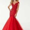 Mori Lee - 45031 Embroidered Deep Wide V-neck Mermaid Dress Formal Gowns
