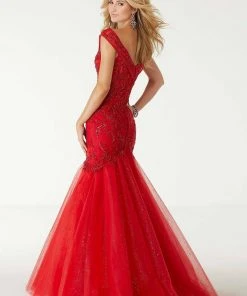 Mori Lee - 45031 Embroidered Deep Wide V-neck Mermaid Dress Formal Gowns