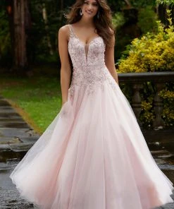 Mori Lee - 45036 Crystal Beaded Deep V-neck Tulle A-line Gown 14 Mori Lee - 45036 Crystal Beaded Deep V-neck Tulle A-line Gown