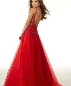 Mori Lee - 45036 Crystal Beaded Deep V-neck Tulle A-line Gown 10 Mori Lee - 45036 Crystal Beaded Deep V-neck Tulle A-line Gown