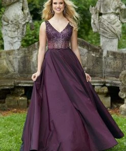 Mori Lee - 45037 Bead Embellished V-Neck Ballgown Formal Gowns