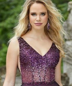 Mori Lee - 45037 Bead Embellished V-Neck Ballgown Formal Gowns