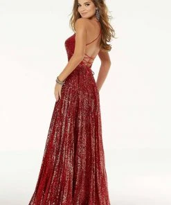 Mori Lee - 45041 Sequined Deep V-neck A-line Dress