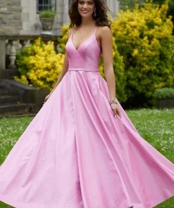 Mori Lee - 45048 Glitter Satin V-neck A-line Dress 10 Mori Lee - 45048 Glitter Satin V-neck A-line Dress