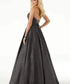 Mori Lee - 45048 Glitter Satin V-neck A-line Dress 8 Mori Lee - 45048 Glitter Satin V-neck A-line Dress