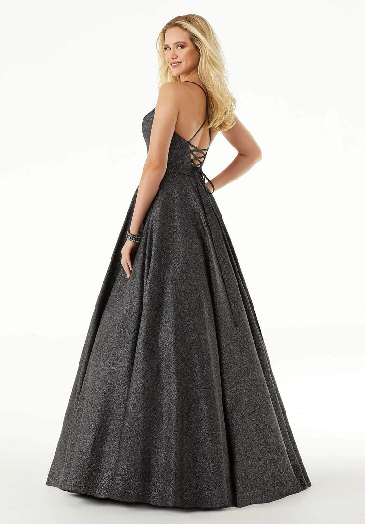 Mori Lee - 45048 Glitter Satin V-neck A-line Dress 4 Mori Lee - 45048 Glitter Satin V-neck A-line Dress