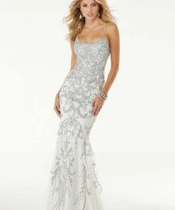 Mori Lee - 45054 Crystal Beaded Lace Scoop Neck Trumpet Dress