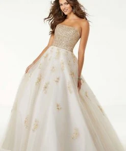 Formal Gowns Mori Lee - 45061 Crystal Beaded Strapless Tulle Ballgown