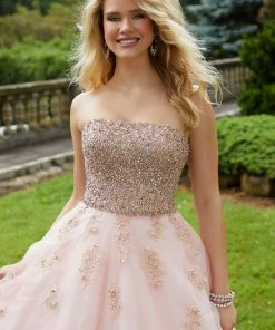Formal Gowns Mori Lee - 45061 Crystal Beaded Strapless Tulle Ballgown