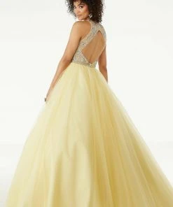 Mori Lee - 45072 Beaded Deep V-neck Tulle Ballgown Formal Gowns