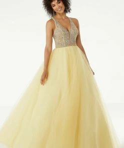 Mori Lee - 45072 Beaded Deep V-neck Tulle Ballgown Formal Gowns