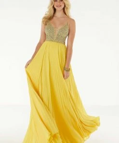 Formal Gowns Mori Lee - 45073 Beaded Deep V-neck Pleated A-line Gown