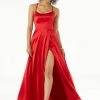 Mori Lee - 45075 Scoop Neck Wrap High Slit Satin Gown