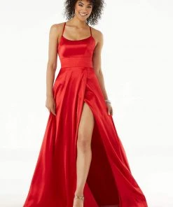 Mori Lee - 45075 Scoop Neck Wrap High Slit Satin Gown