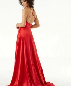 Mori Lee - 45075 Scoop Neck Wrap High Slit Satin Gown