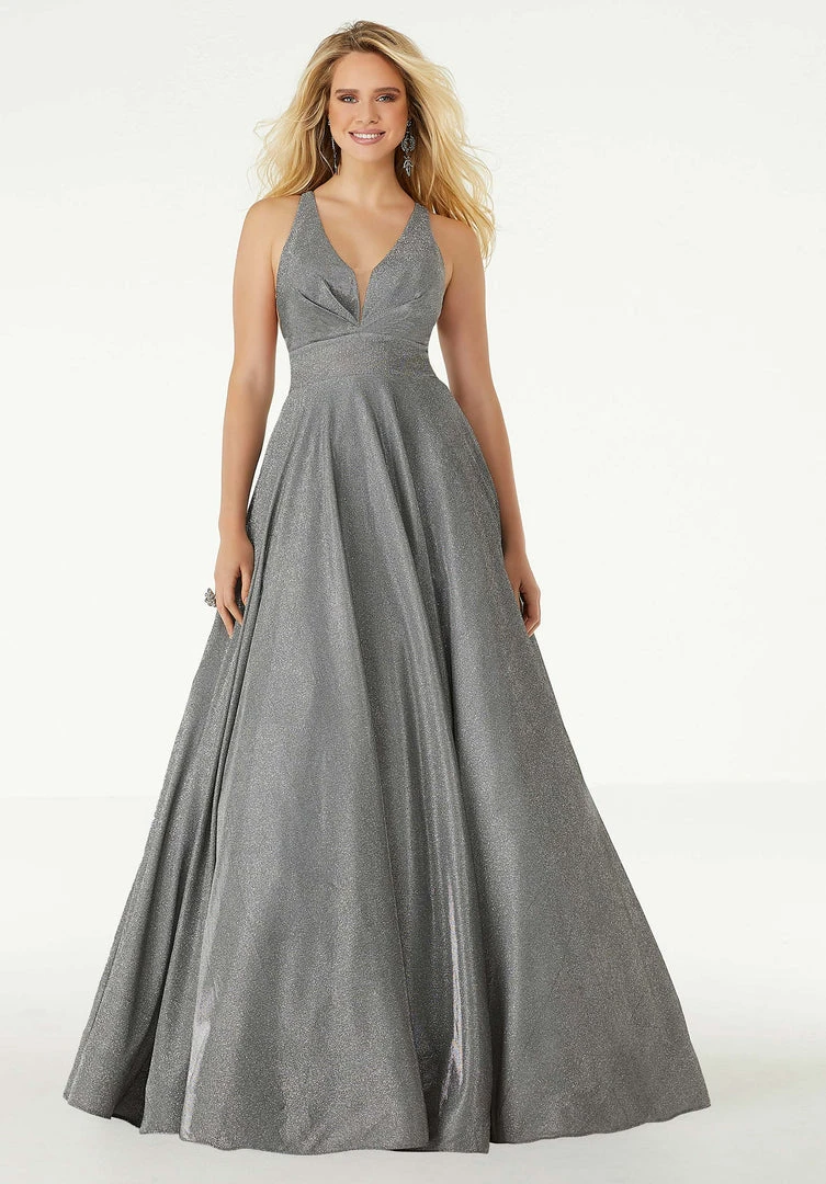 Mori Lee - 45087 Pleat-Ornate Plunging V-Neck Glitter Dress 3 Mori Lee - 45087 Pleat-Ornate Plunging V-Neck Glitter Dress