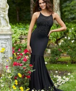 Mori Lee - 45089 Beaded Bodice Lace-Up Trumpet Gown Formal Gowns