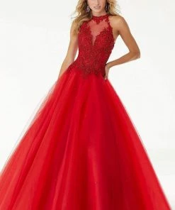 Mori Lee - 45091 Lace Appliqued Halter Long Dress