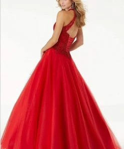 Mori Lee - 45091 Lace Appliqued Halter Long Dress