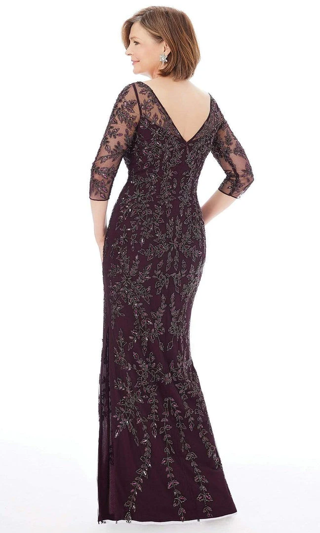 MGNY By Mori Lee Mori Lee - Illusion Bateau Neckline Bead Pattern Sheath Dress 72232 - 2 Pcs Navy In Sizes 4 And 12 Available 6 MGNY By Mori Lee Mori Lee - Illusion Bateau Neckline Bead Pattern Sheath Dress 72232 - 2 Pcs Navy In Sizes 4 And 12 Available