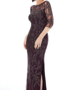 MGNY By Mori Lee Mori Lee - Illusion Bateau Neckline Bead Pattern Sheath Dress 72232 - 2 Pcs Navy In Sizes 4 And 12 Available