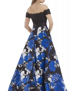 Morrell Maxie - Lace Off-Shoulder Floral A-line Dress 15620 - 1 Pc Royal Black In Size 4 Available Formal Gowns