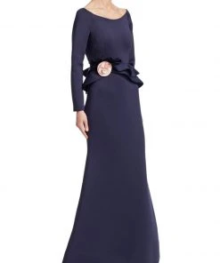 Nero By Jatin Varma - 480160 Long Sleeve Rosette Accent Peplum Gown