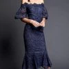 Nicole Bakti - Off-Shoulder Lace Applique Cocktail Dress 661 - 1 Pc Navy In Size 4 Available
