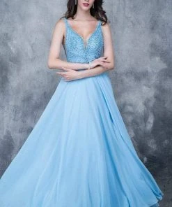 Nina Canacci - 1336 Beaded Deep V-neck A-line Dress Formal Gowns