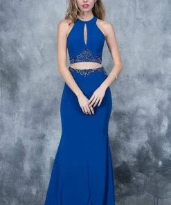 Nina Canacci - 1353 Embellished Halter Sheath Dress Formal Gowns