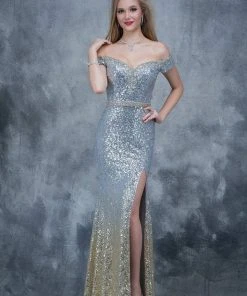 Formal Gowns Nina Canacci - 1361 Embellished Off Shoulder Sheath Dress