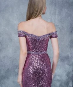 Formal Gowns Nina Canacci - 1361 Embellished Off Shoulder Sheath Dress