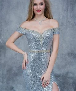 Formal Gowns Nina Canacci - 1361 Embellished Off Shoulder Sheath Dress