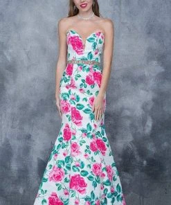 Nina Canacci - 1362 Floral Deep Sweetheart Mermaid Dress Formal Gowns
