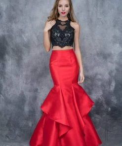 Nina Canacci - 1382 Two Piece Two Tone Embroidered Mermaid Dress Formal Gowns