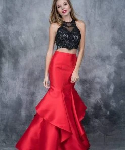 Nina Canacci - 1382 Two Piece Two Tone Embroidered Mermaid Dress Formal Gowns