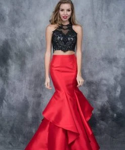 Nina Canacci - 1382 Two Piece Two Tone Embroidered Mermaid Dress Formal Gowns