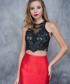 Nina Canacci - 1382 Two Piece Two Tone Embroidered Mermaid Dress Formal Gowns