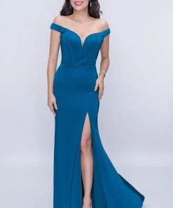 Formal Gowns Nina Canacci - 1416 Plunging Off Shoulder High Slit Gown 8 Formal Gowns Nina Canacci - 1416 Plunging Off Shoulder High Slit Gown